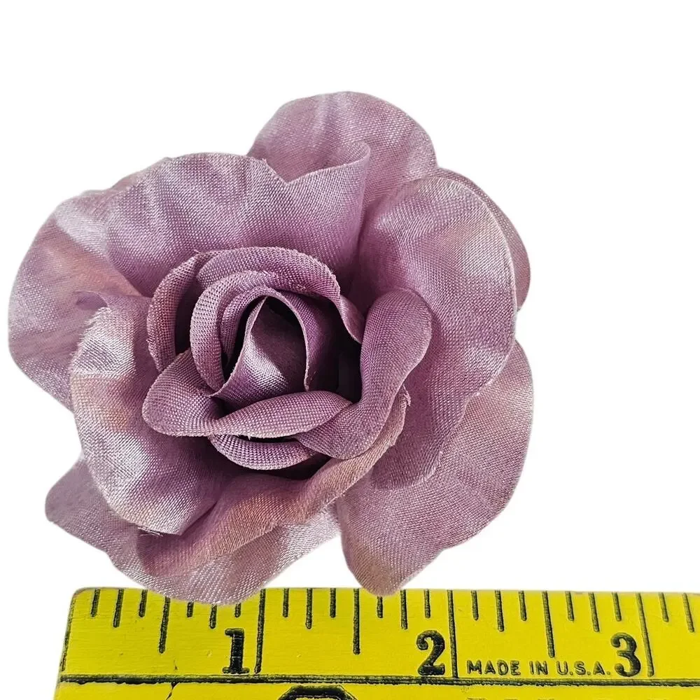 25 Plum Purple Satin Rose Heads Stemless Wedding Floral Craft DIY 2.5in
